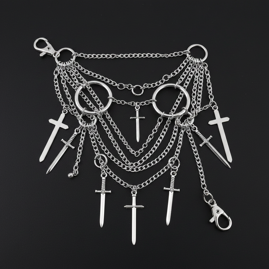 Gothic Cross Sword Layered Chain